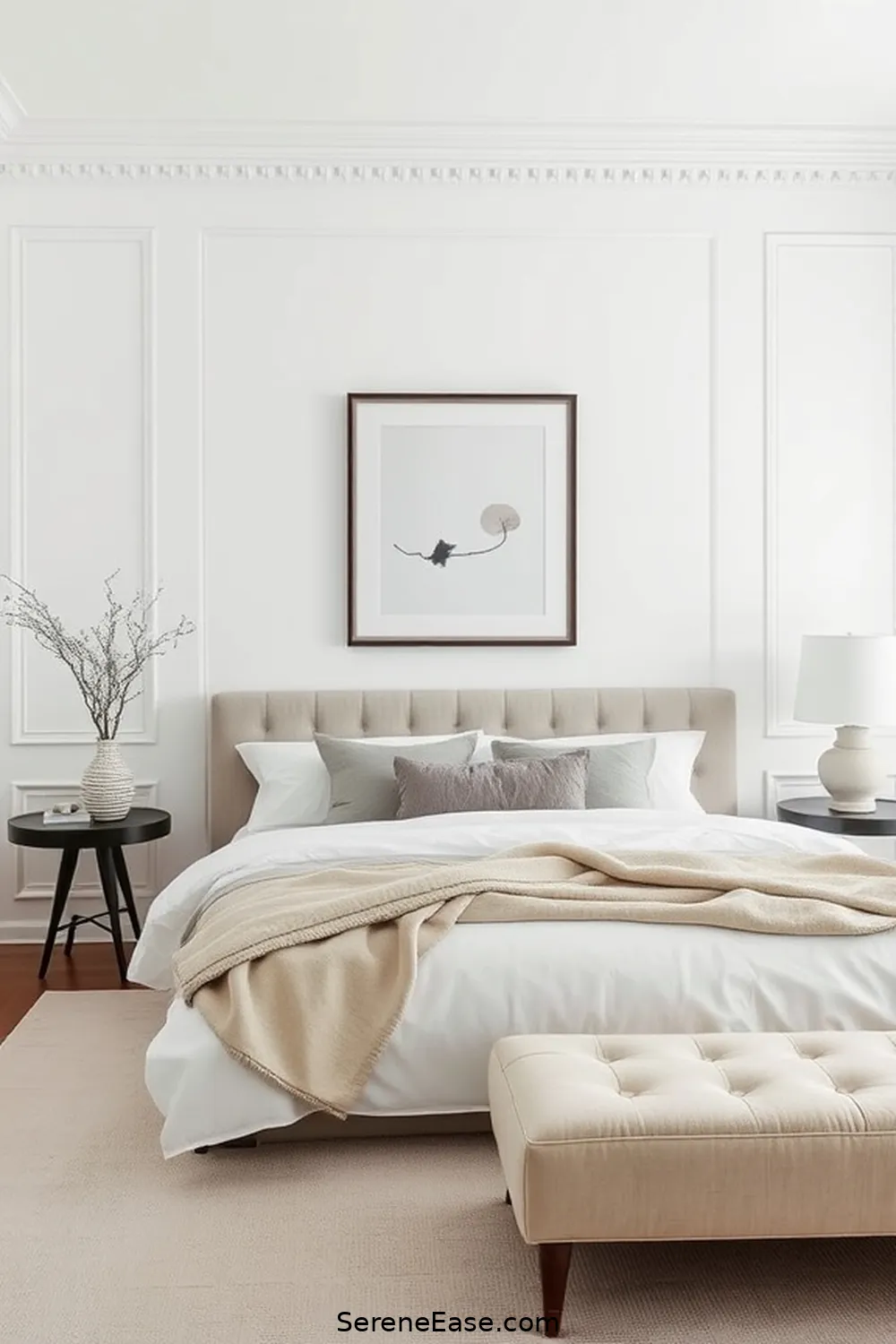 23 Ways to Achieve a Monochromatic Bedroom in Minimalist Style 12 Use Minimal Artwork for 23 Ways to Achieve a Monochromatic Bedroom in Minimalist Style