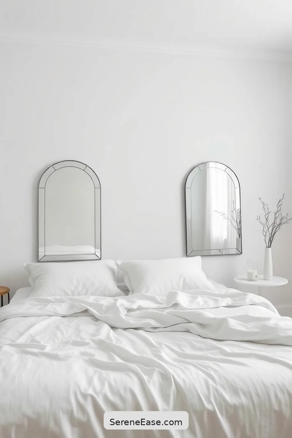 23 Ways to Achieve a Monochromatic Bedroom in Minimalist Style 19 Use Mirrors to Enhance Space for 23 Ways to Achieve a Monochromatic Bedroom in Minimalist Style