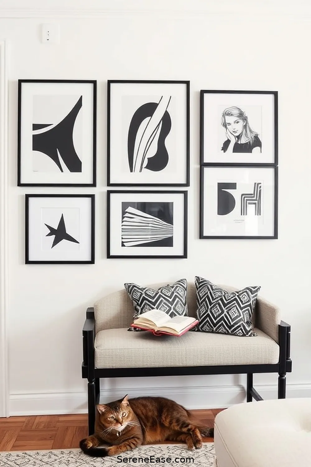 23 Ways to Create a Black and White Mid-Century Modern Style Library 18 Create a Gallery Wall for 23 Ways to Create a Black and White Mid-Century Modern Style Library