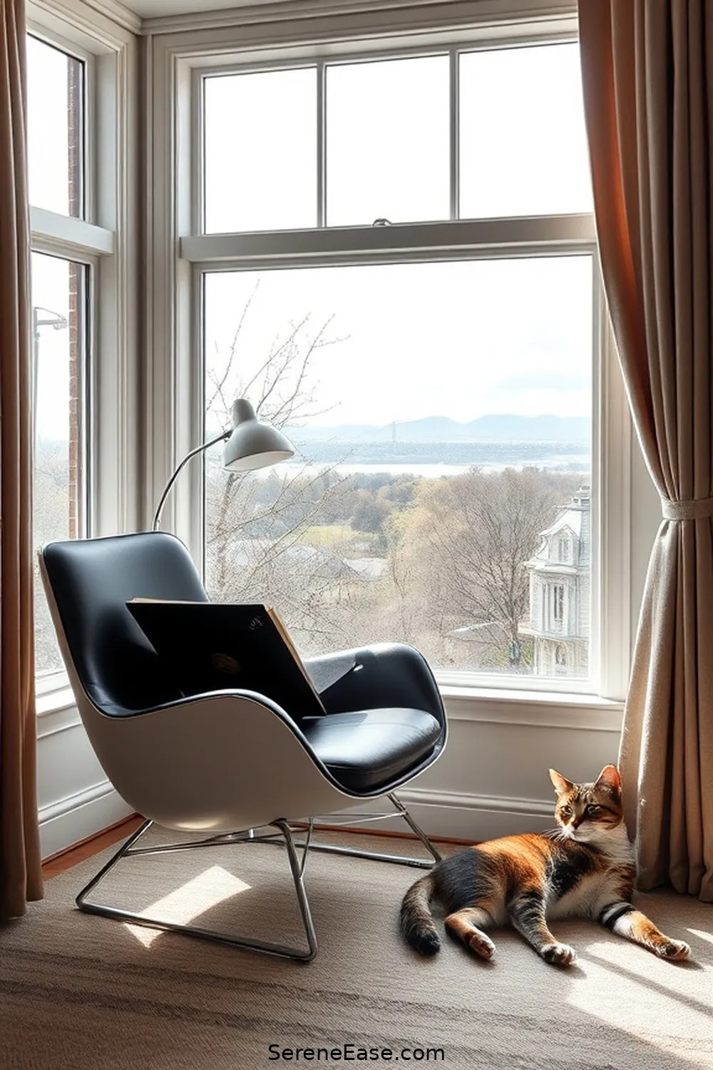 23 Ways to Create a Black and White Mid-Century Modern Style Library 23 Create a Reading Nook With a View for 23 Ways to Create a Black and White Mid-Century Modern Style Library