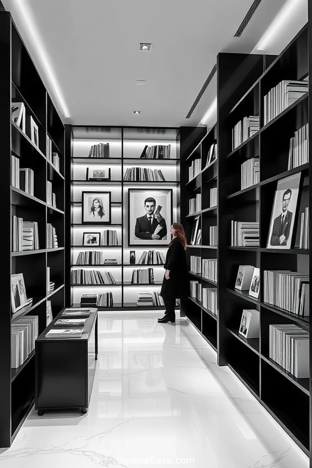 23 Ways to Create a Black and White Mid-Century Modern Style Library 9 Display Art in Black and White for 23 Ways to Create a Black and White Mid-Century Modern Style Library