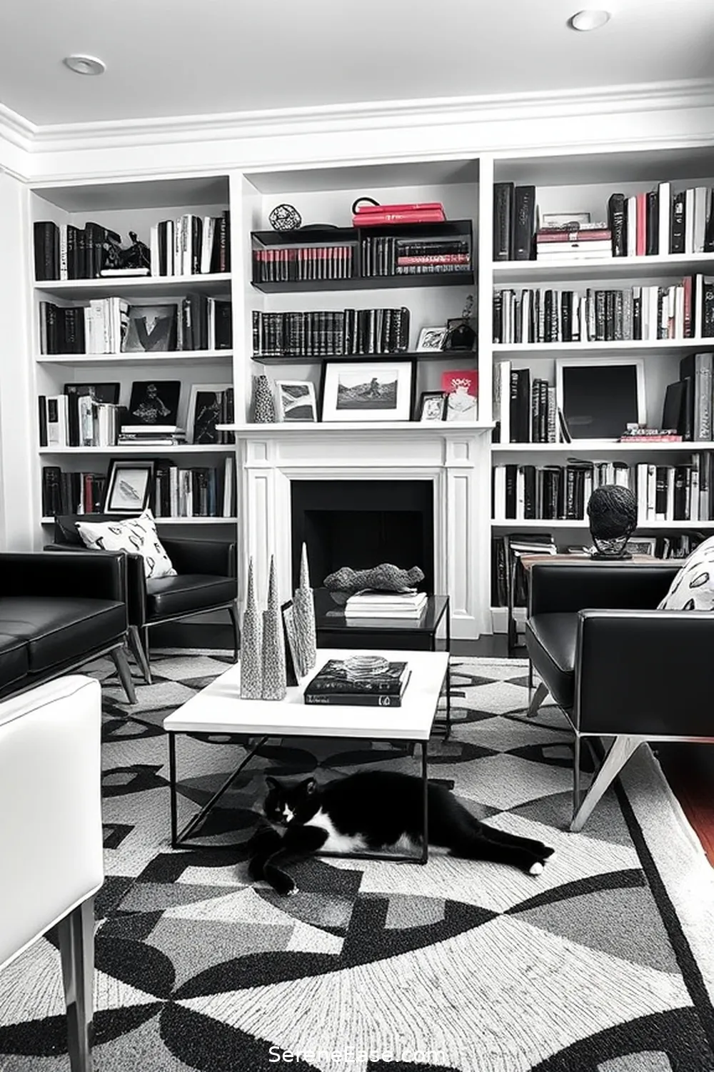 23 Ways to Create a Black and White Mid-Century Modern Style Library 24 Personalize With Unique Finds for 23 Ways to Create a Black and White Mid-Century Modern Style Library