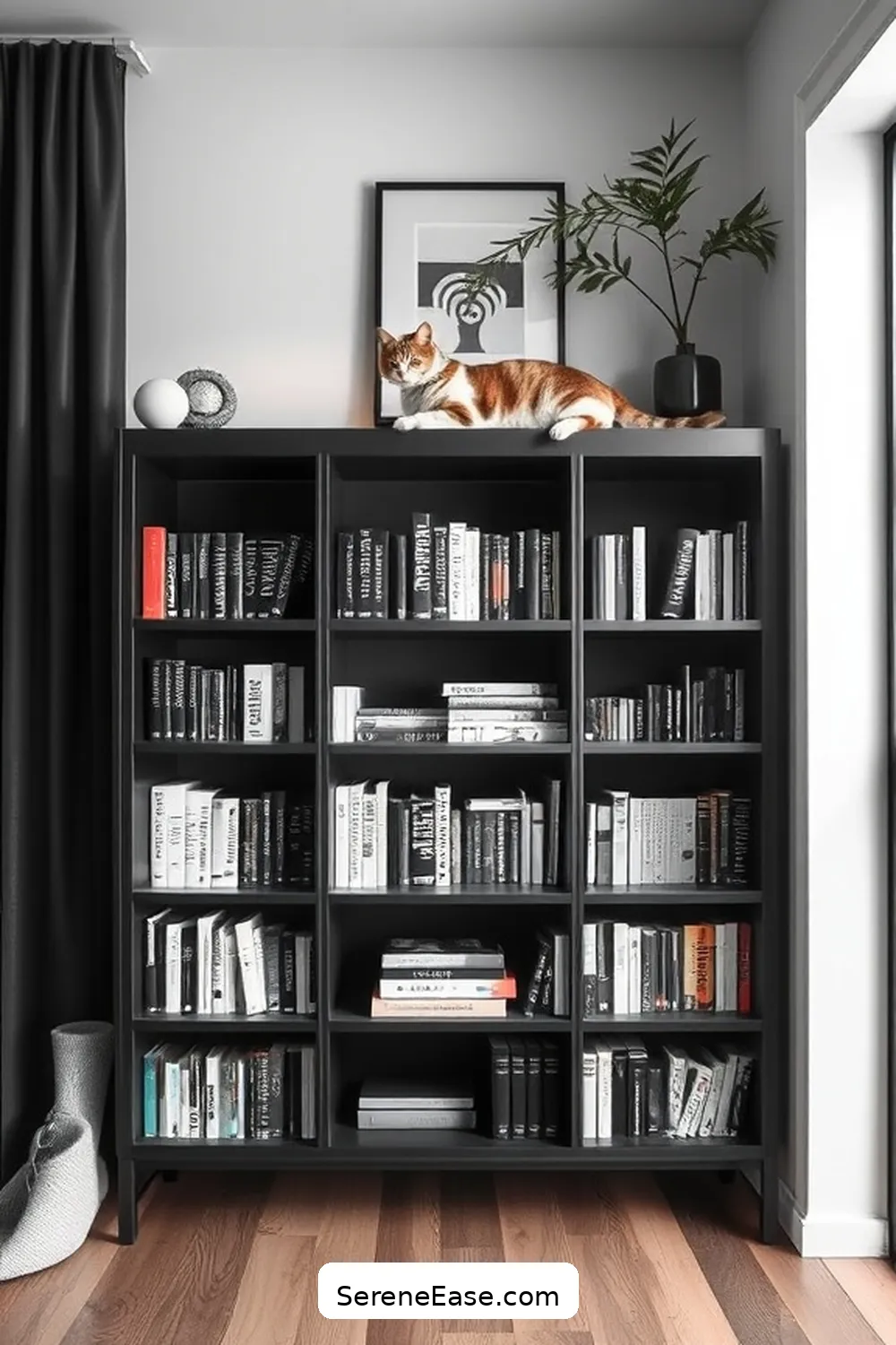 23 Ways to Create a Black and White Mid-Century Modern Style Library 5 Use Minimalist Bookshelves for 23 Ways to Create a Black and White Mid-Century Modern Style Library