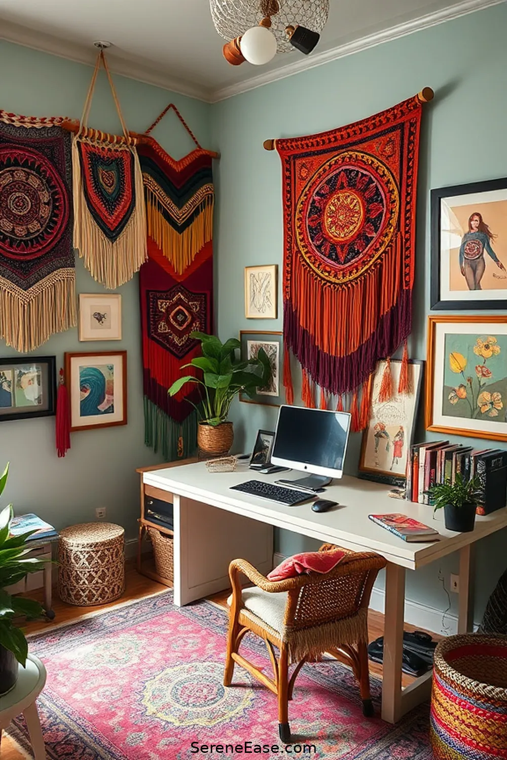 23 Ways to Create a Bold Bright Bohemian Style Home Office 17 Install Unique Wall Hangings for 23 Ways to Create a Bold Bright Bohemian Style Home Office