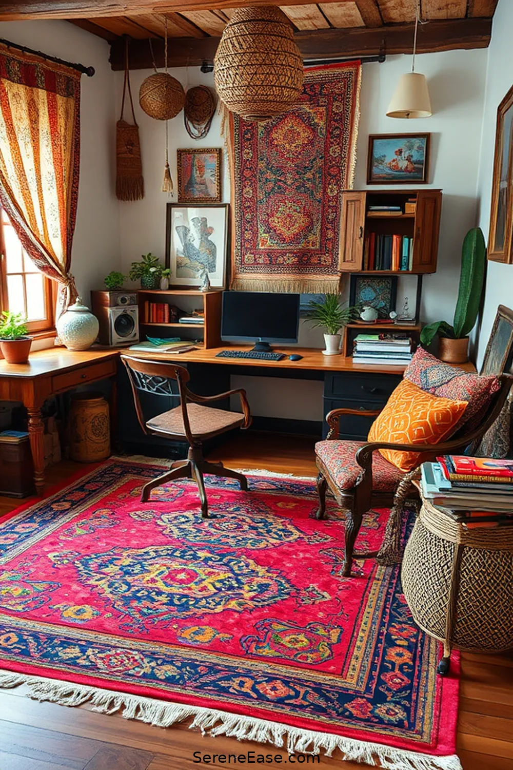 23 Ways to Create a Bold Bright Bohemian Style Home Office 16 Play With Rugs and Carpets for 23 Ways to Create a Bold Bright Bohemian Style Home Office