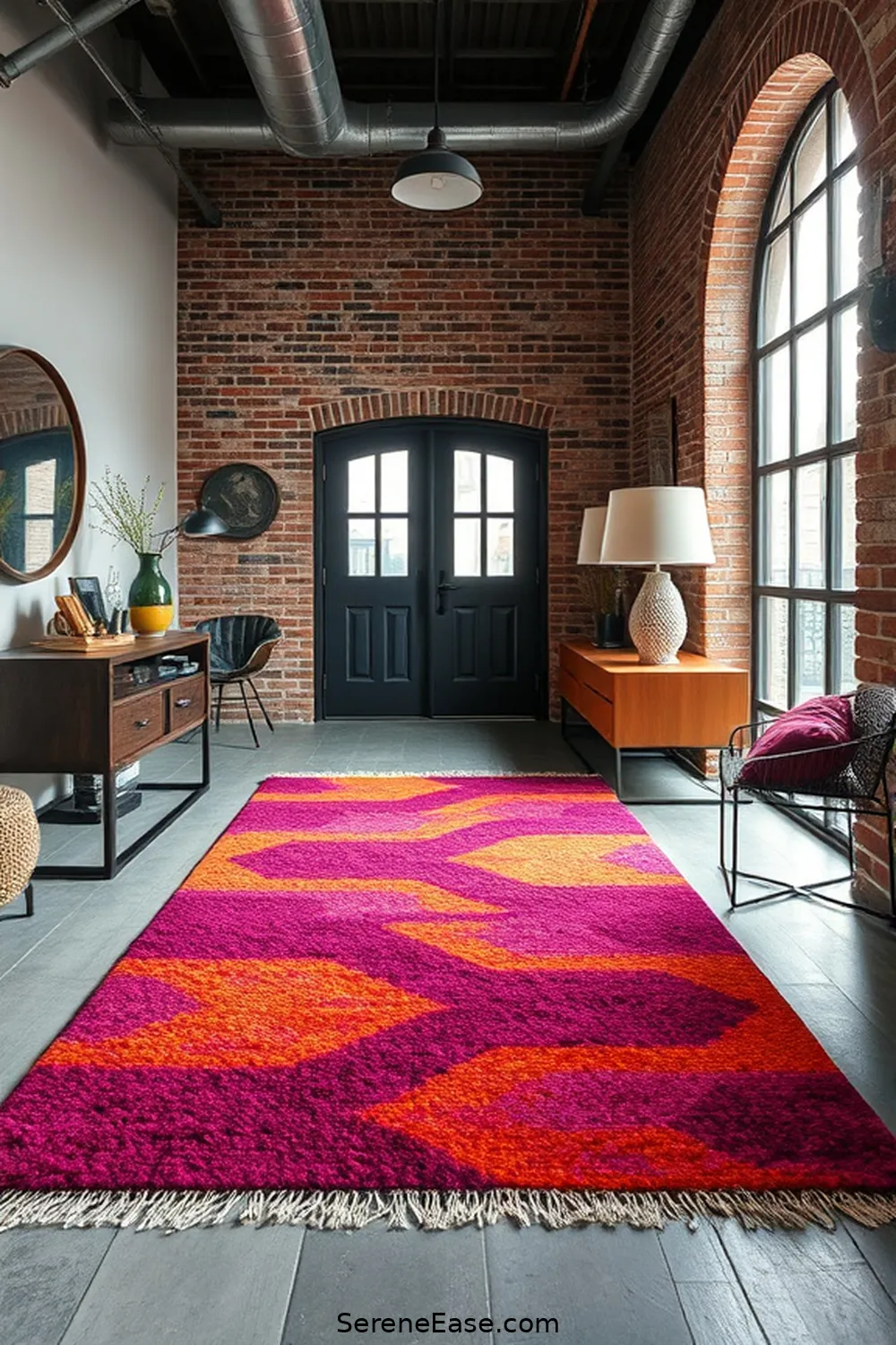 23 Ways to Create a Bold Bright Industrial Style Entryway 13 Incorporate a Statement Rug for 23 Ways to Create a Bold Bright Industrial Style Entryway