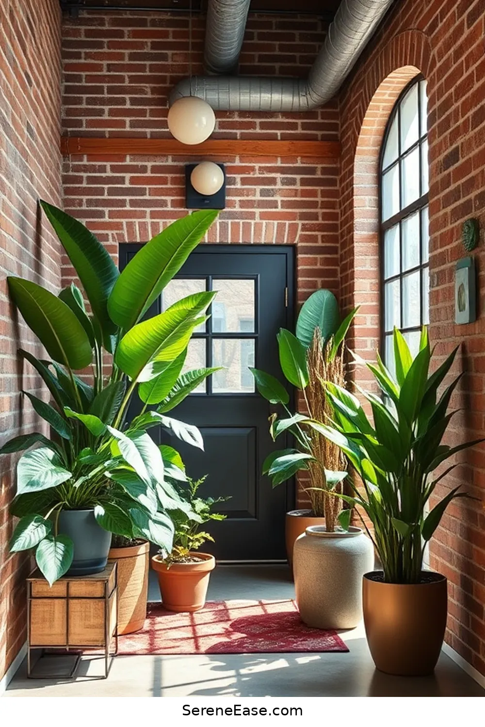 23 Ways to Create a Bold Bright Industrial Style Entryway 8 Introduce Greenery With Potted Plants for 23 Ways to Create a Bold Bright Industrial Style Entryway