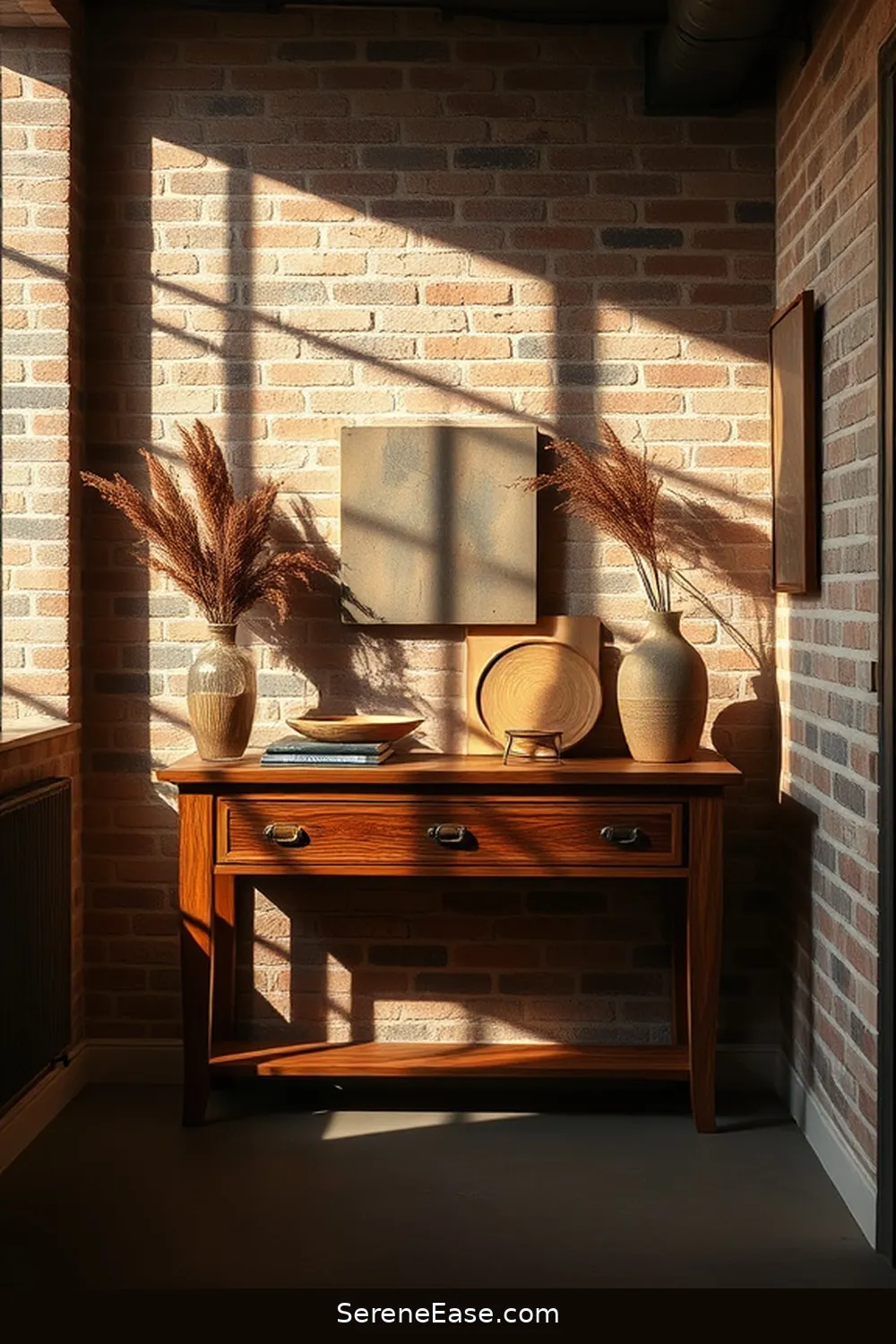 23 Ways to Incorporate Earth Tones in Industrial Style Hallways 21 Add a Wooden Console Table for 23 Ways to Incorporate Earth Tones in Industrial Style Hallways
