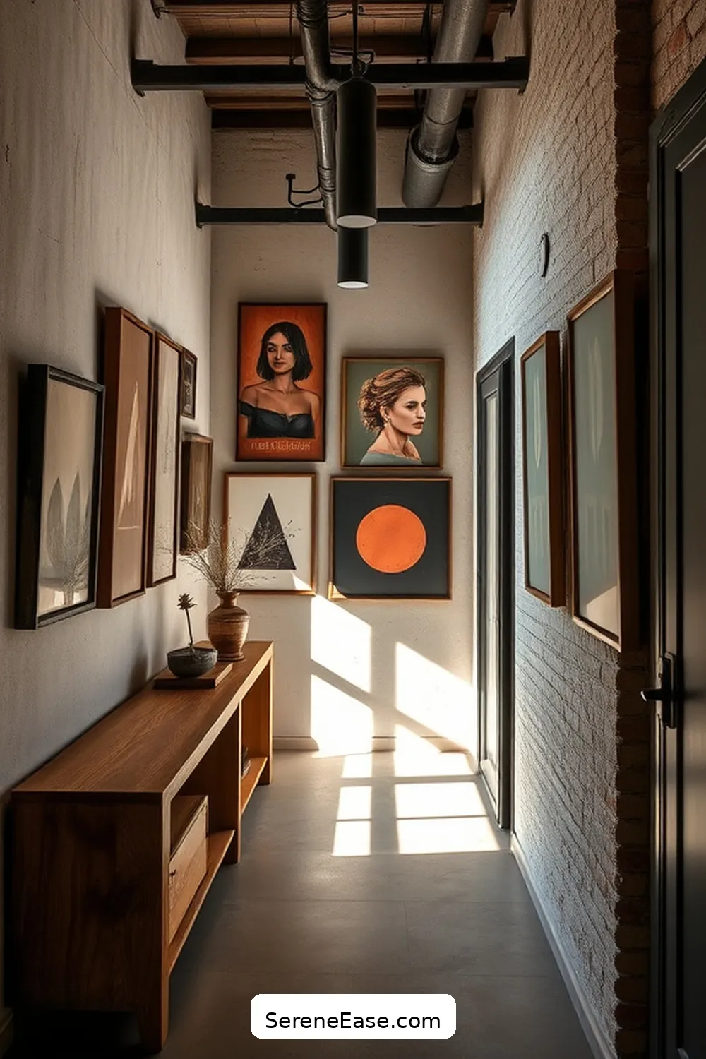 23 Ways to Incorporate Earth Tones in Industrial Style Hallways 18 Create a Gallery Wall for 23 Ways to Incorporate Earth Tones in Industrial Style Hallways