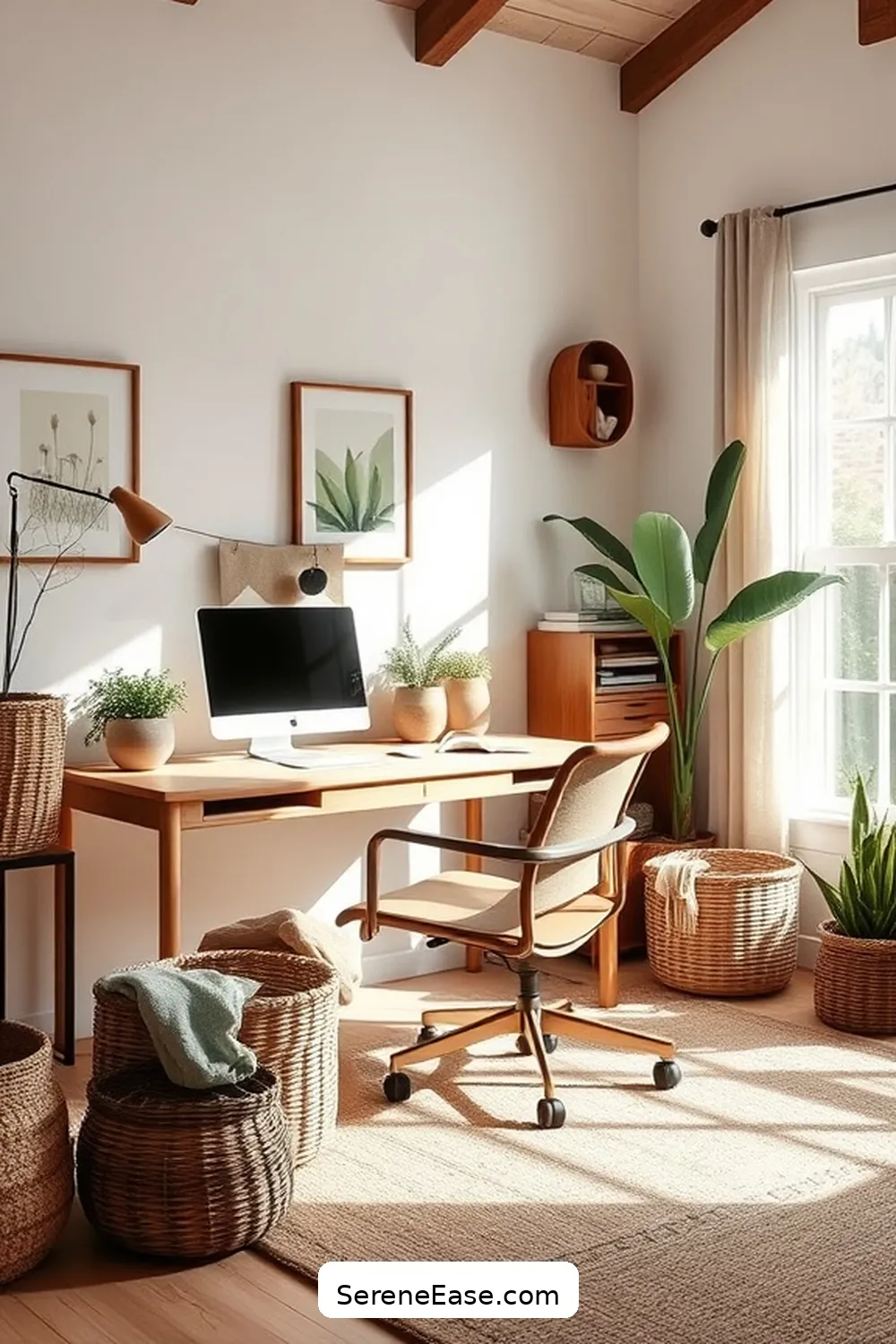 23 Ways to Incorporate Earth Tones in Minimalist Home Office Style 11 Include Woven Baskets for Storage for 23 Ways to Incorporate Earth Tones in Minimalist Home Office Style