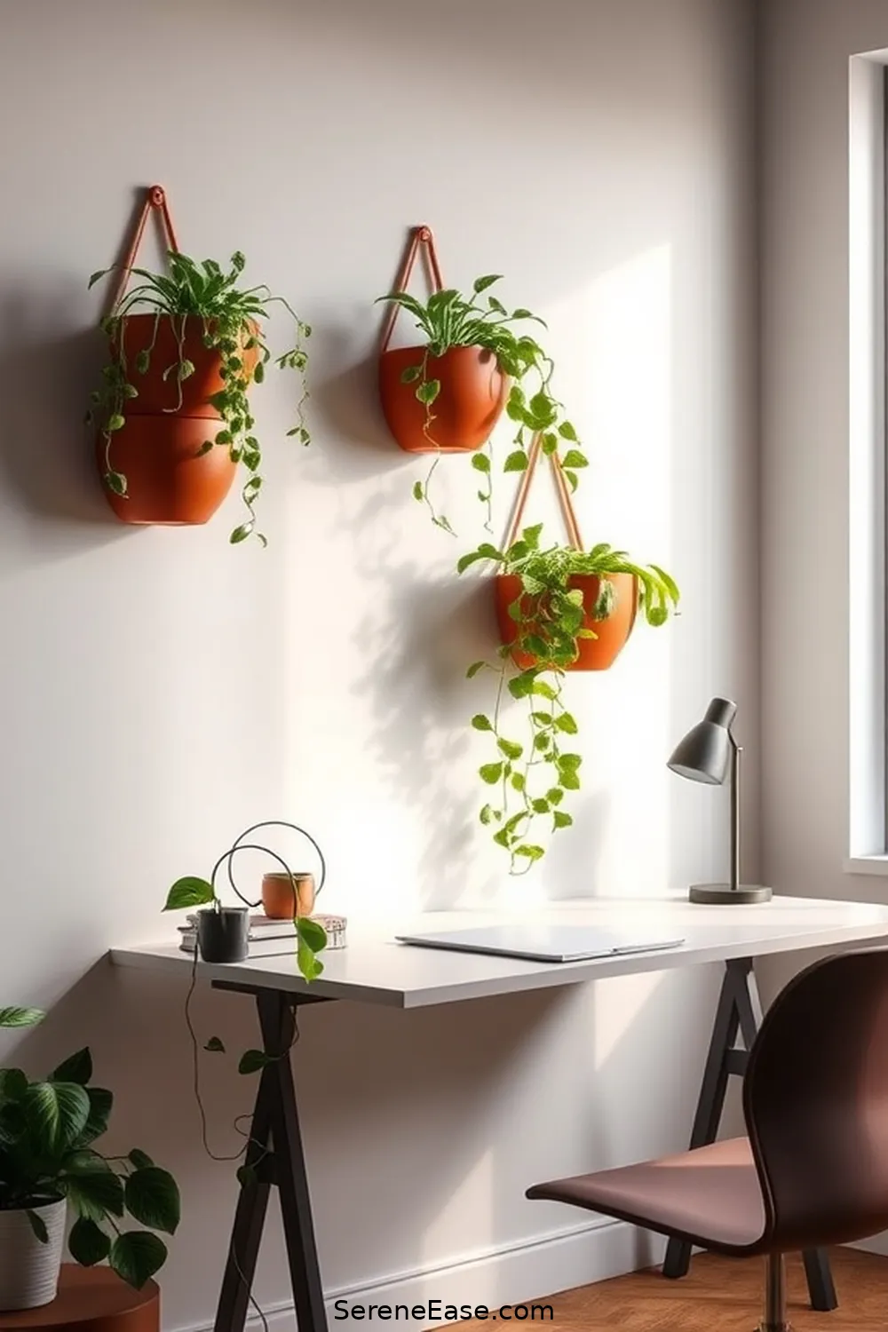 23 Ways to Incorporate Earth Tones in Minimalist Home Office Style 21 Incorporate Wall-mounted Planters for 23 Ways to Incorporate Earth Tones in Minimalist Home Office Style