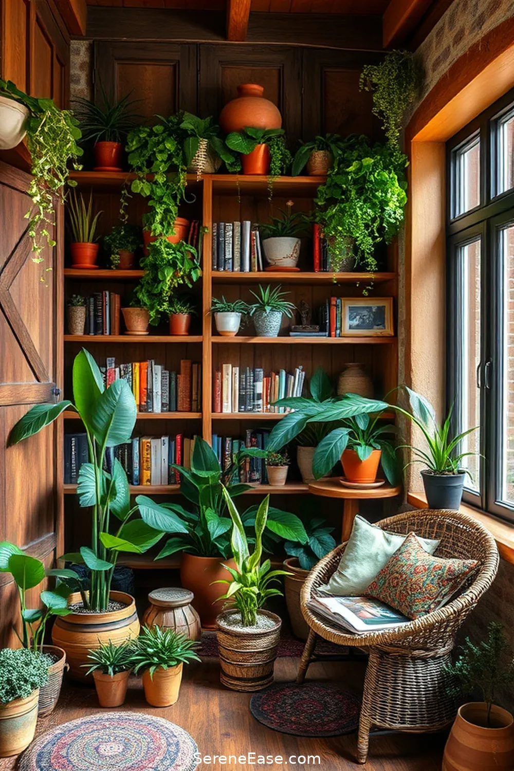 23 Ways to Incorporate Earth Tones in Rustic Library Style 8 7. Include Potted Plants for 23 Ways to Incorporate Earth Tones in Rustic Library Style