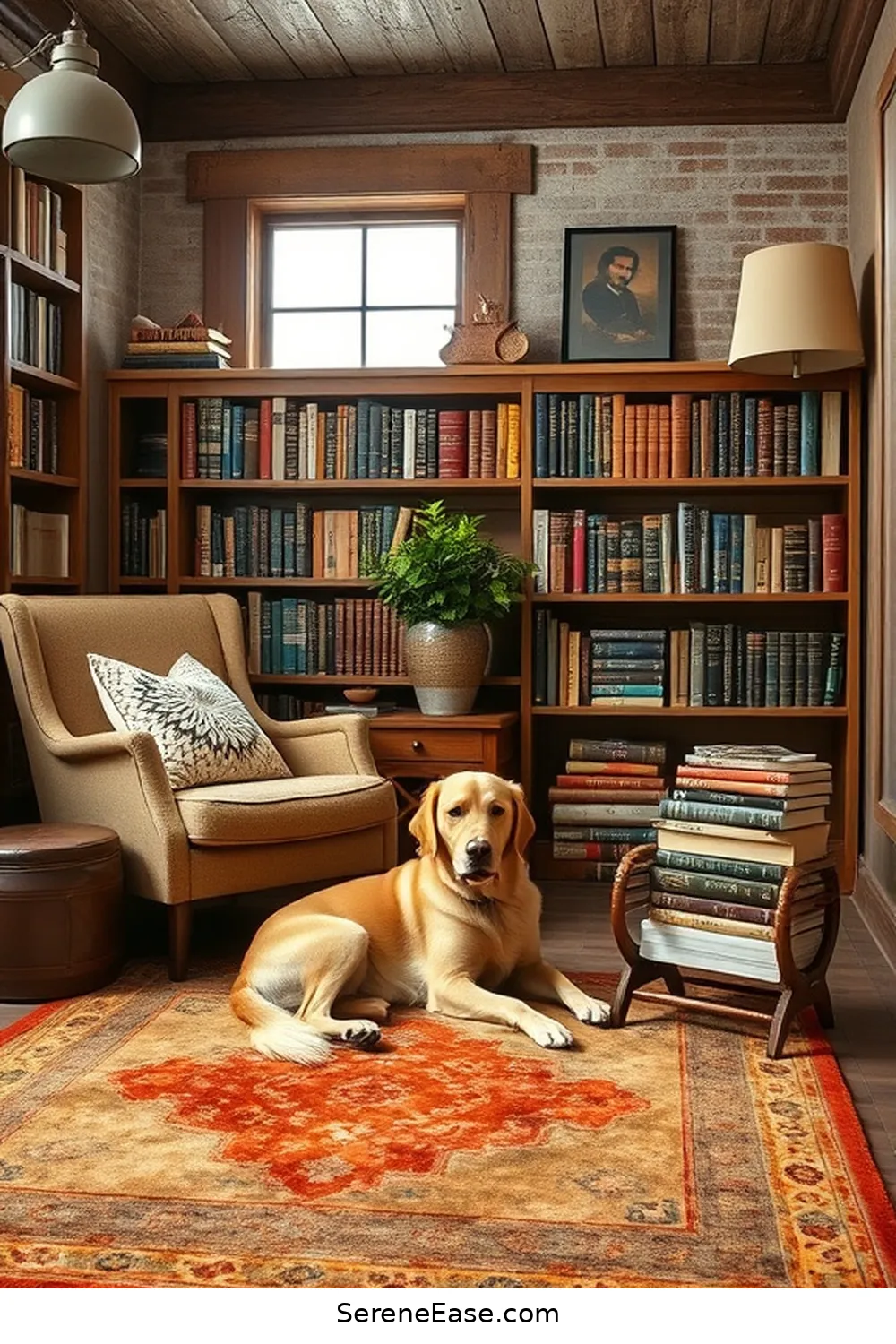 23 Ways to Incorporate Earth Tones in Rustic Library Style 10 9. Choose a Cozy Area Rug for 23 Ways to Incorporate Earth Tones in Rustic Library Style