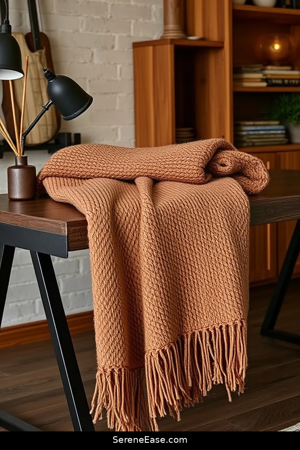 23 Ways to Incorporate Earth Tones in Your Industrial Home Office Style 17 Add a Cozy Throw Blanket for 23 Ways to Incorporate Earth Tones in Your Industrial Home Office Style