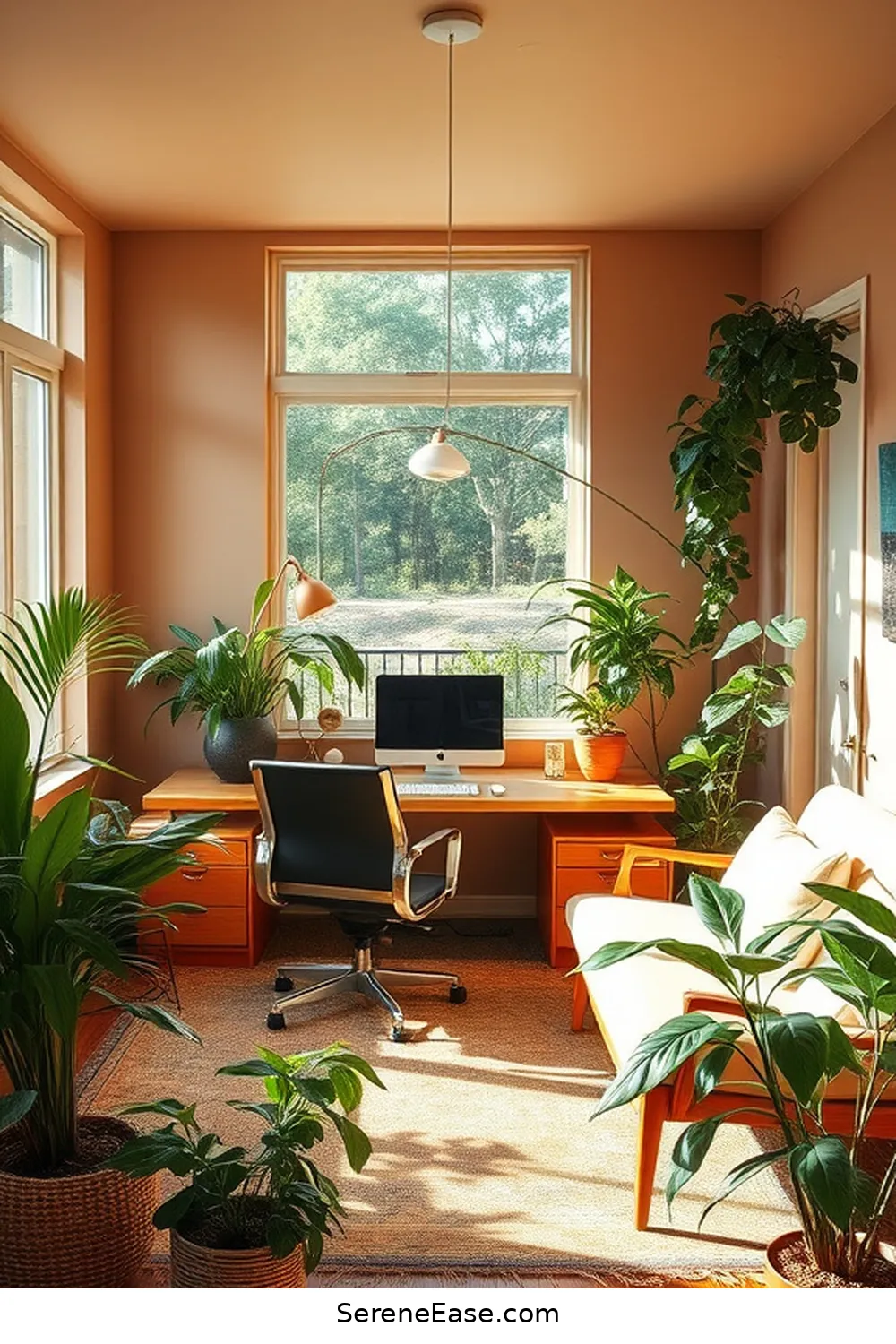 23 Ways to Incorporate Earth Tones in Your Mid-Century Modern Home Office Style 6 Add Greenery With Houseplants for 23 Ways to Incorporate Earth Tones in Your Mid-Century Modern Home Office Style
