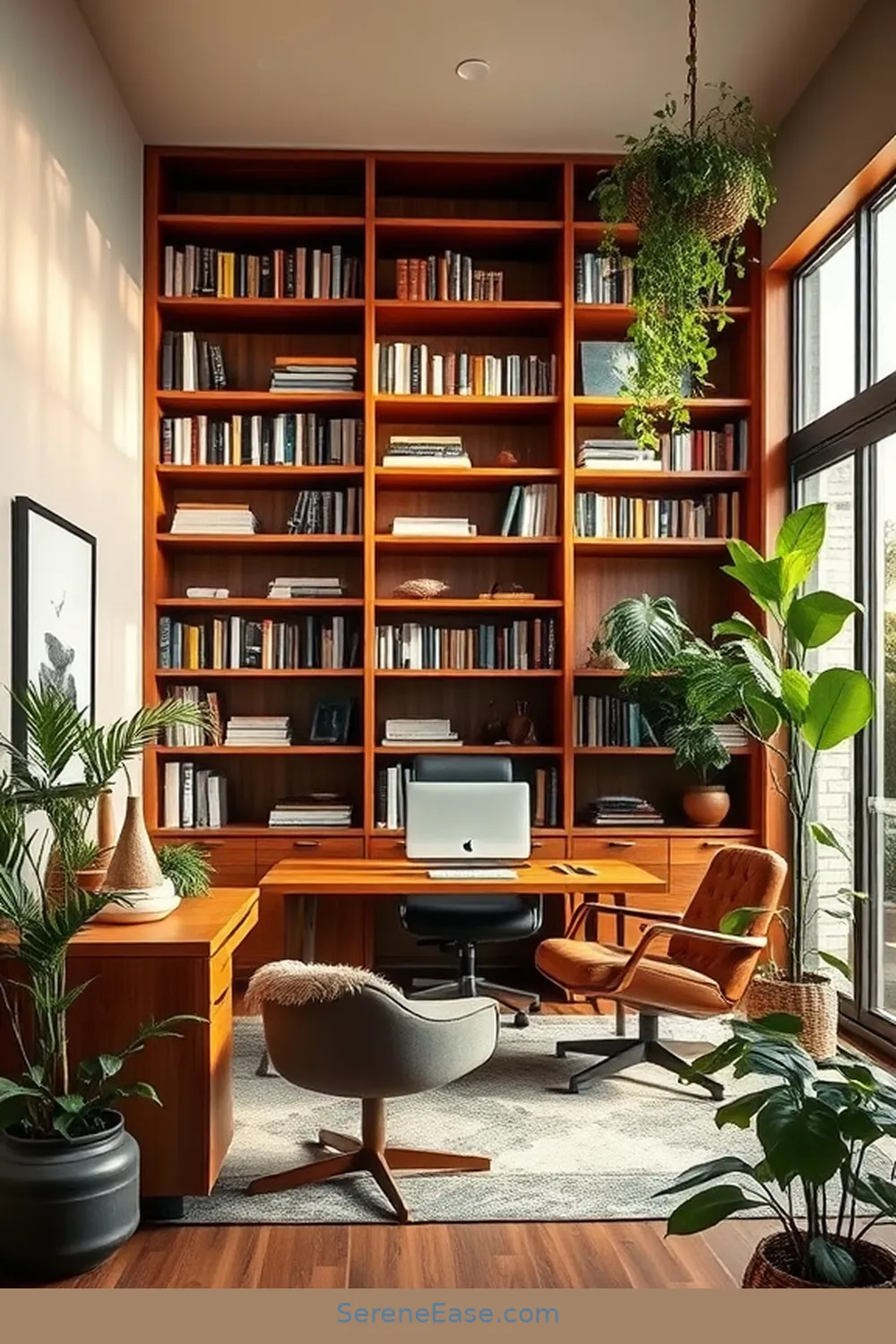 23 Ways to Incorporate Earth Tones in Your Mid-Century Modern Home Office Style 21 Include a Wooden Bookshelf for 23 Ways to Incorporate Earth Tones in Your Mid-Century Modern Home Office Style