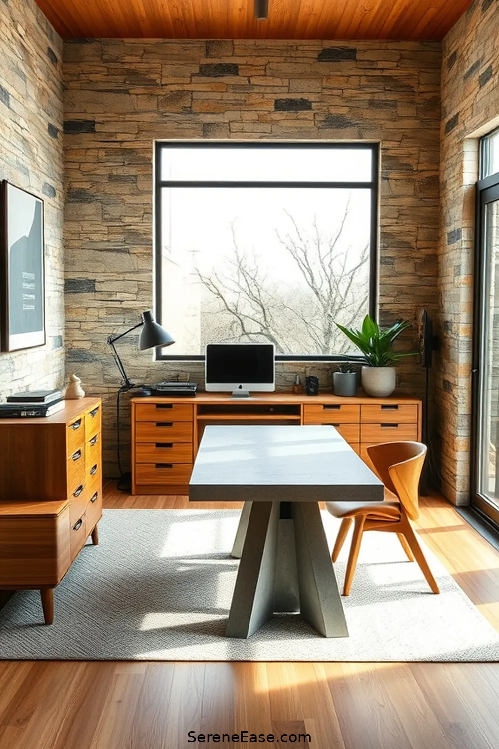 23 Ways to Incorporate Earth Tones in Your Mid-Century Modern Home Office Style 9 Incorporate Stone or Concrete Elements for 23 Ways to Incorporate Earth Tones in Your Mid-Century Modern Home Office Style