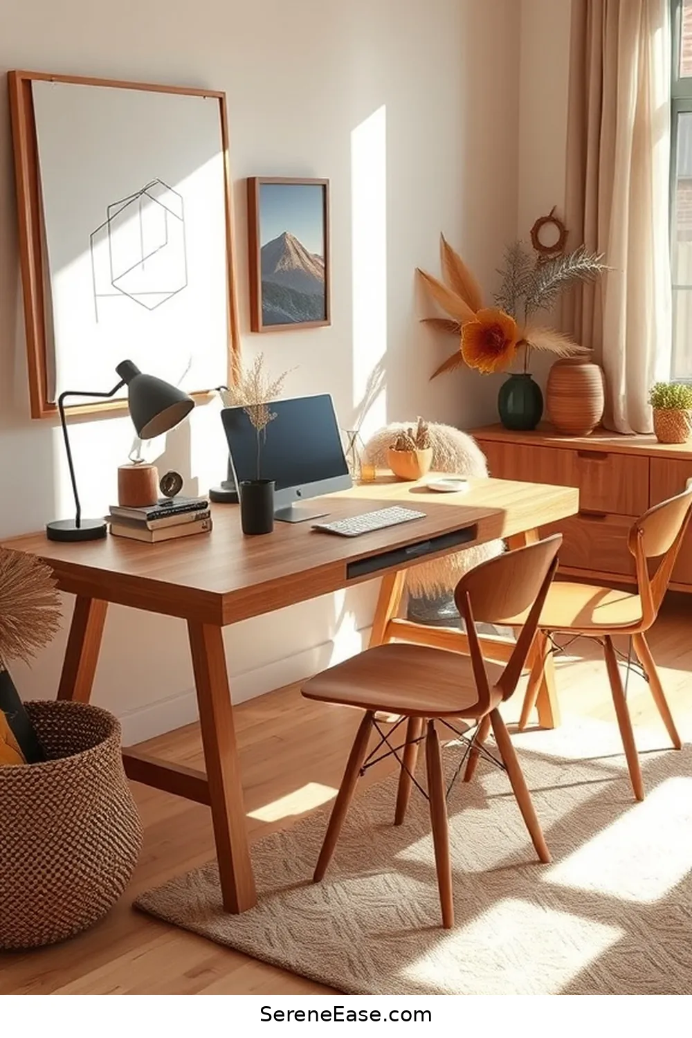 23 Ways to Incorporate Earth Tones in Your Mid-Century Modern Home Office Style 3 Select a Natural Wood Desk for 23 Ways to Incorporate Earth Tones in Your Mid-Century Modern Home Office Style