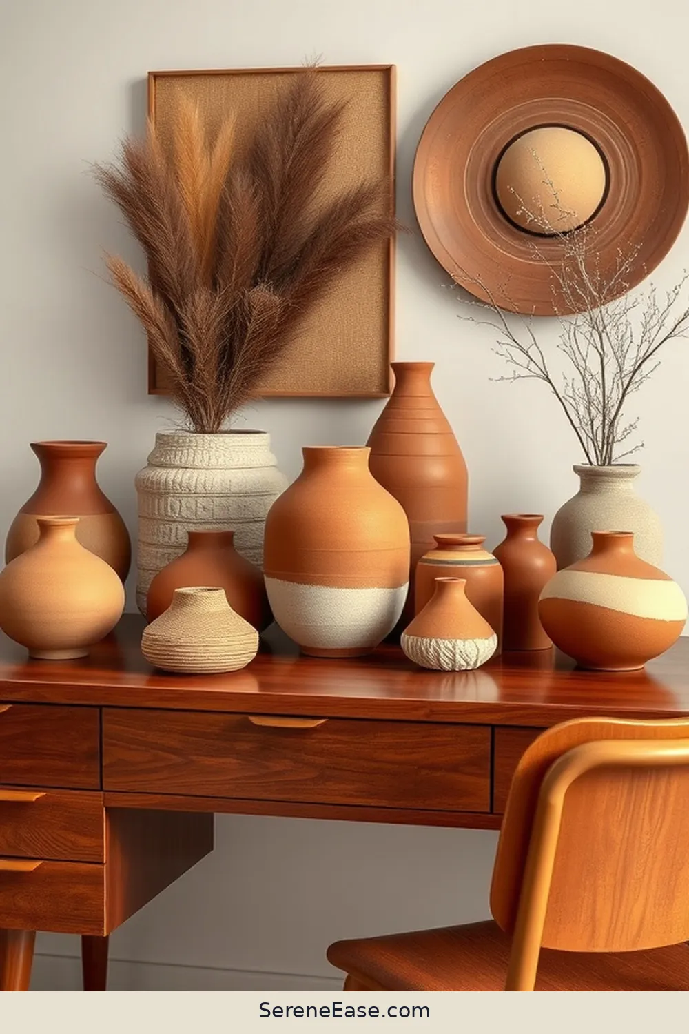 23 Ways to Incorporate Earth Tones in Your Mid-Century Modern Home Office Style 22 Use Clay or Ceramic Decor Items for 23 Ways to Incorporate Earth Tones in Your Mid-Century Modern Home Office Style