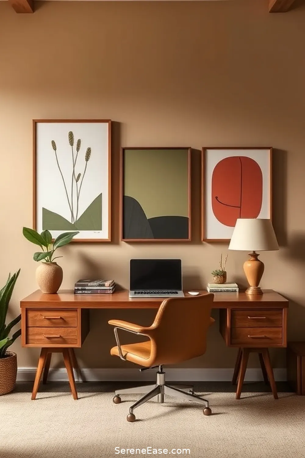 23 Ways to Incorporate Earth Tones in Your Mid-Century Modern Home Office Style 10 Use Earthy Artwork and Prints for 23 Ways to Incorporate Earth Tones in Your Mid-Century Modern Home Office Style