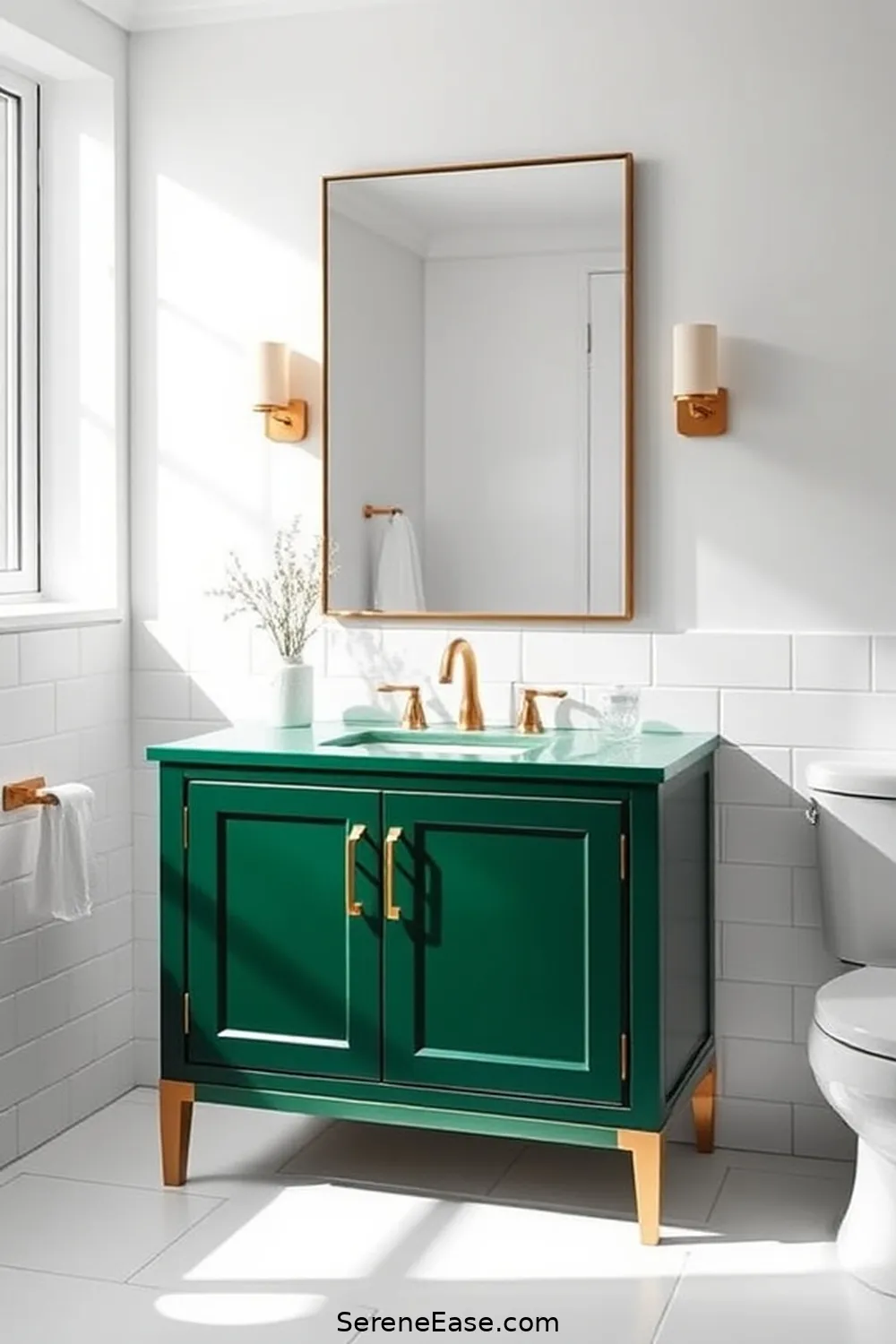 23 Ways to Incorporate Jewel Tones Into Minimalist Bathroom Style 12 Choose a Bold Vanity Color for 23 Ways to Incorporate Jewel Tones Into Minimalist Bathroom Style
