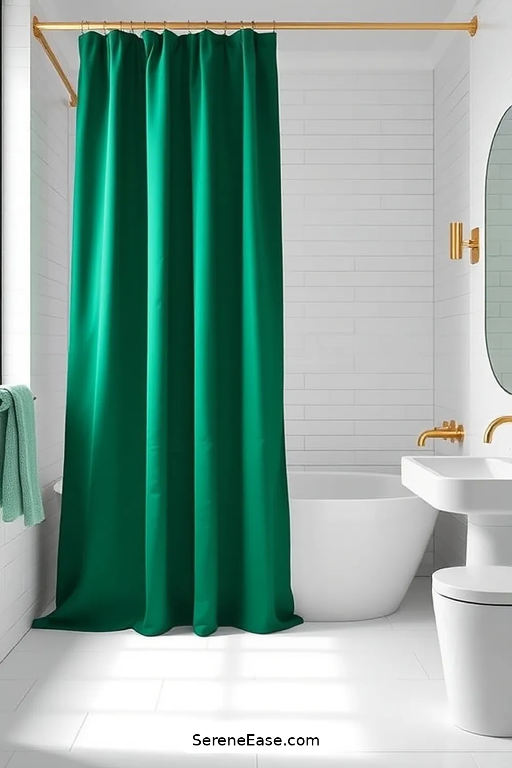 23 Ways to Incorporate Jewel Tones Into Minimalist Bathroom Style 6 Install a Richly Colored Shower Curtain for 23 Ways to Incorporate Jewel Tones Into Minimalist Bathroom Style