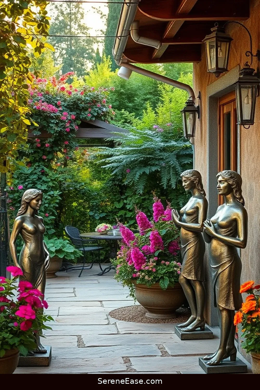 23 Ways to Incorporate Metallic Accents Into Your Rustic Outdoor Patio Style 13 Use Metallic Garden Statues for 23 Ways to Incorporate Metallic Accents Into Your Rustic Outdoor Patio Style