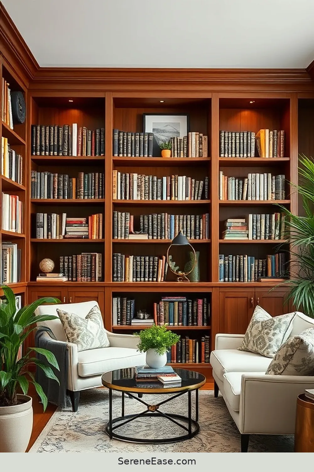 23 Ways to Incorporate Metallic Accents in a Modern Farmhouse Library Style 4 Gold or Silver Leaf Accents on Bookshelves for 23 Ways to Incorporate Metallic Accents in a Modern Farmhouse Library Style