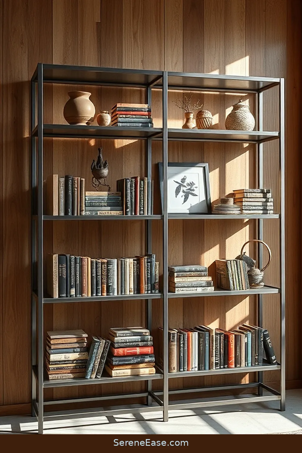 23 Ways to Incorporate Metallic Accents in a Modern Farmhouse Library Style 12 Industrial-Style Metallic Shelving Units for 23 Ways to Incorporate Metallic Accents in a Modern Farmhouse Library Style