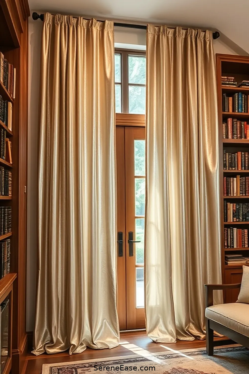 23 Ways to Incorporate Metallic Accents in a Modern Farmhouse Library Style 15 Metallic Curtains or Drapes for Elegance for 23 Ways to Incorporate Metallic Accents in a Modern Farmhouse Library Style