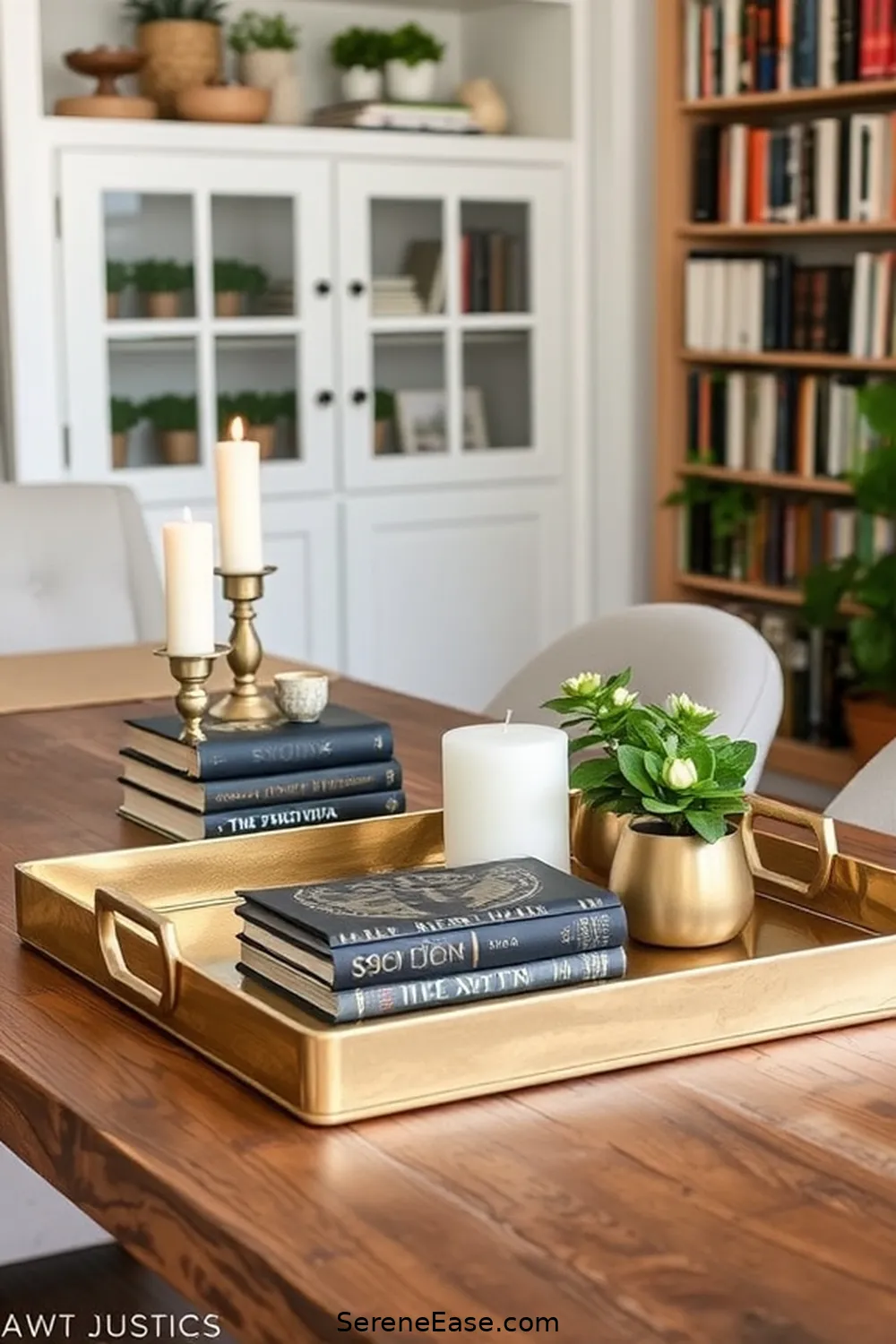 23 Ways to Incorporate Metallic Accents in a Modern Farmhouse Library Style 6 Metallic Decorative Trays for Organization for 23 Ways to Incorporate Metallic Accents in a Modern Farmhouse Library Style