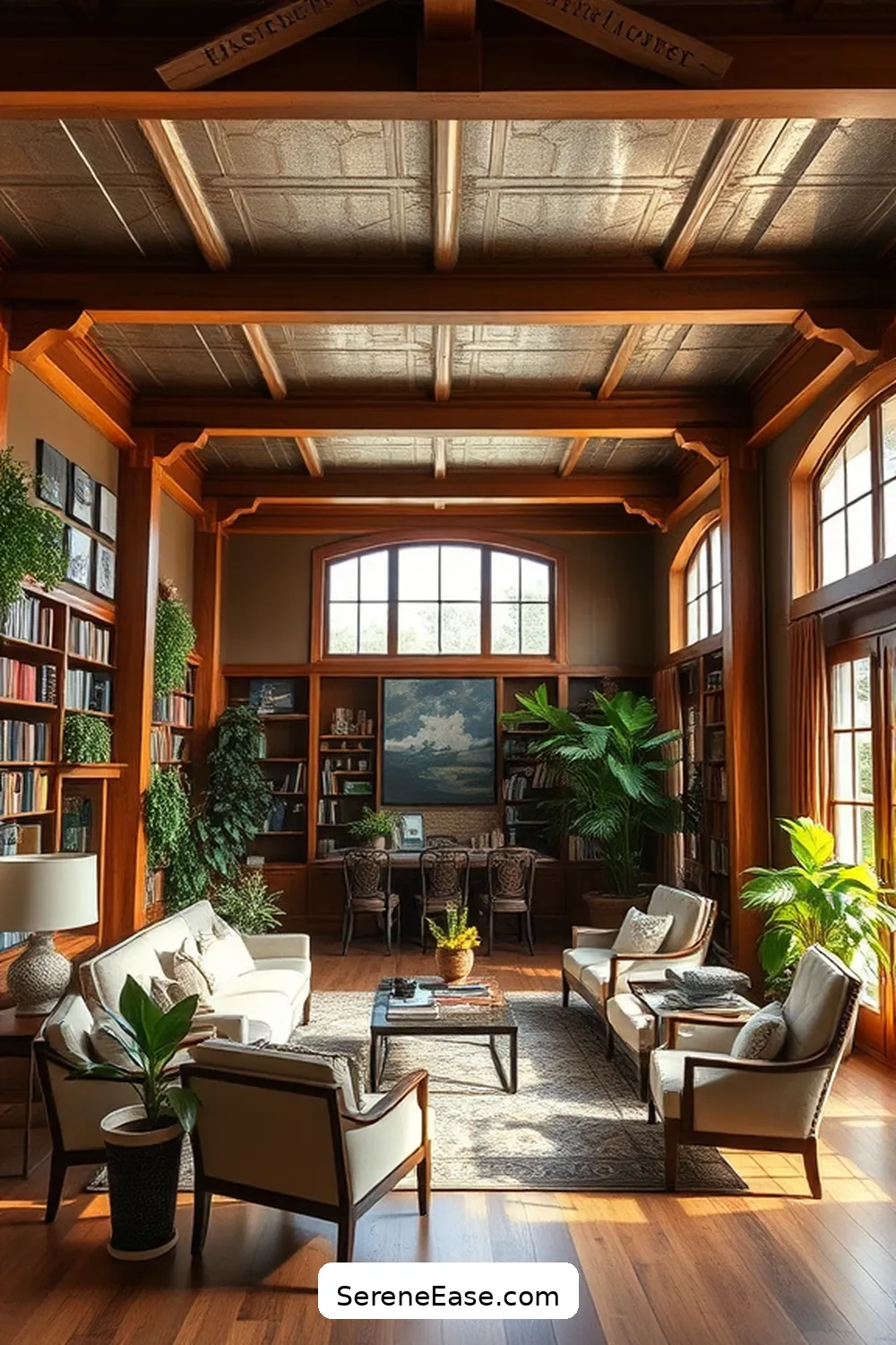 23 Ways to Incorporate Metallic Accents in a Modern Farmhouse Library Style 9 Statement Metallic Ceiling Beams for 23 Ways to Incorporate Metallic Accents in a Modern Farmhouse Library Style