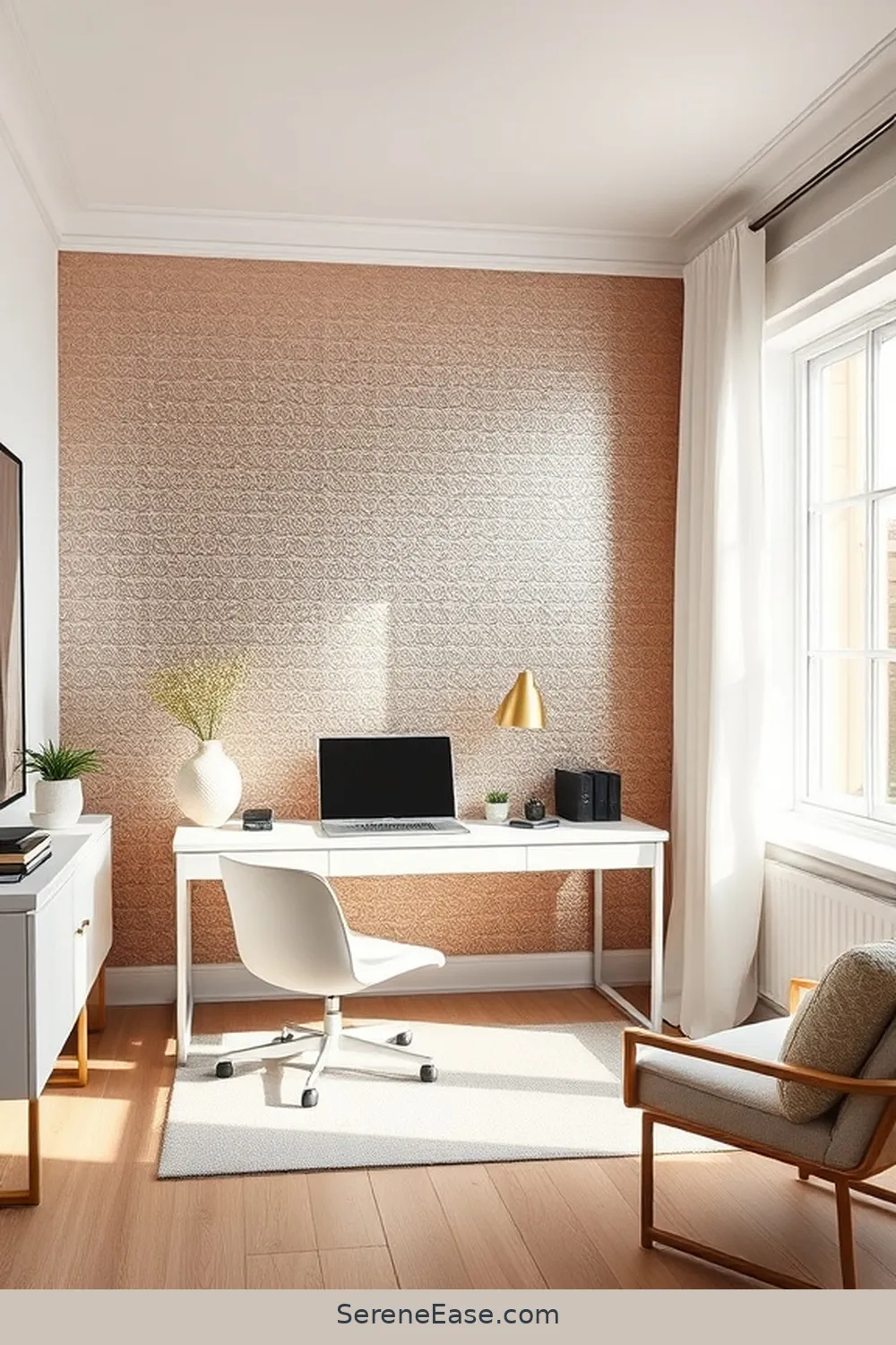 23 Ways to Incorporate Metallic Accents in a Scandinavian-Style Home Office 22 Accent Walls With Metallic Paint for 23 Ways to Incorporate Metallic Accents in a Scandinavian-Style Home Office
