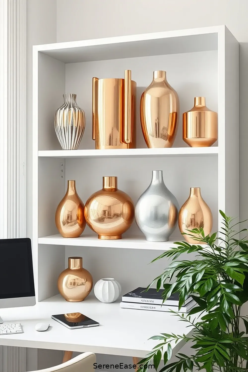 23 Ways to Incorporate Metallic Accents in a Scandinavian-Style Home Office 10 Decorative Metallic Vases for 23 Ways to Incorporate Metallic Accents in a Scandinavian-Style Home Office