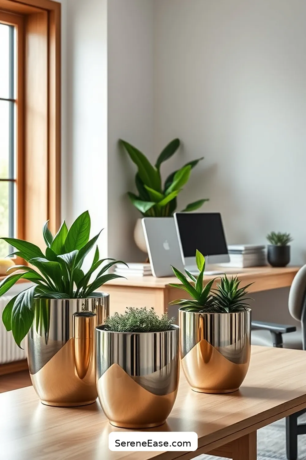 23 Ways to Incorporate Metallic Accents in a Scandinavian-Style Home Office 18 Metallic Planters for 23 Ways to Incorporate Metallic Accents in a Scandinavian-Style Home Office