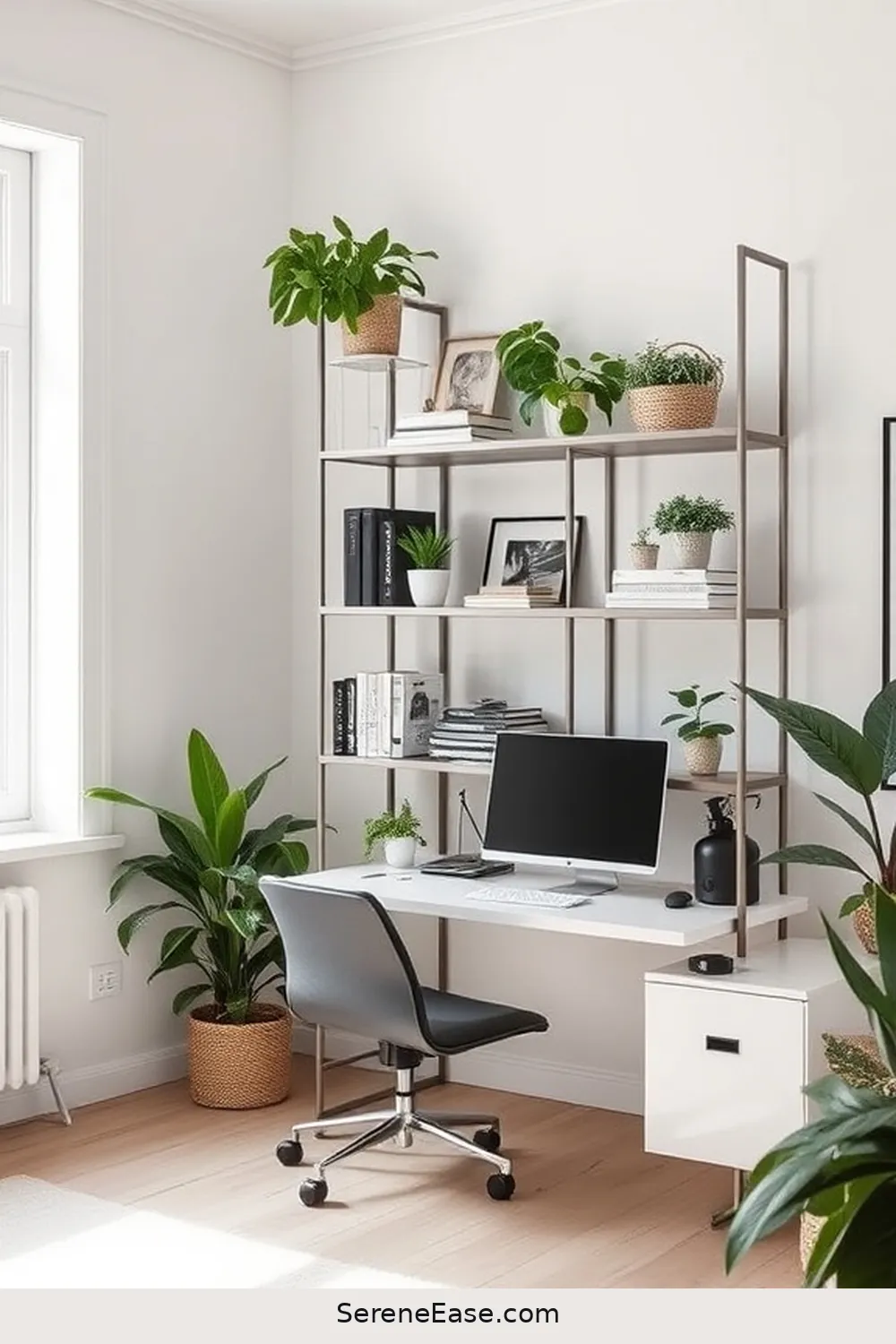 23 Ways to Incorporate Metallic Accents in a Scandinavian-Style Home Office 7 Metallic Shelving Units for 23 Ways to Incorporate Metallic Accents in a Scandinavian-Style Home Office