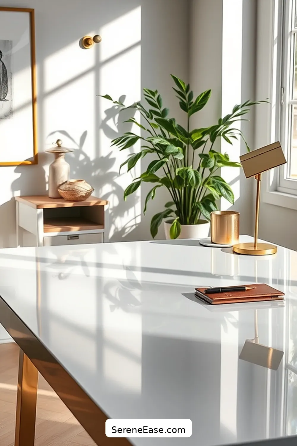23 Ways to Incorporate Metallic Accents in a Scandinavian-Style Home Office 11 Reflective Surface Desks for 23 Ways to Incorporate Metallic Accents in a Scandinavian-Style Home Office