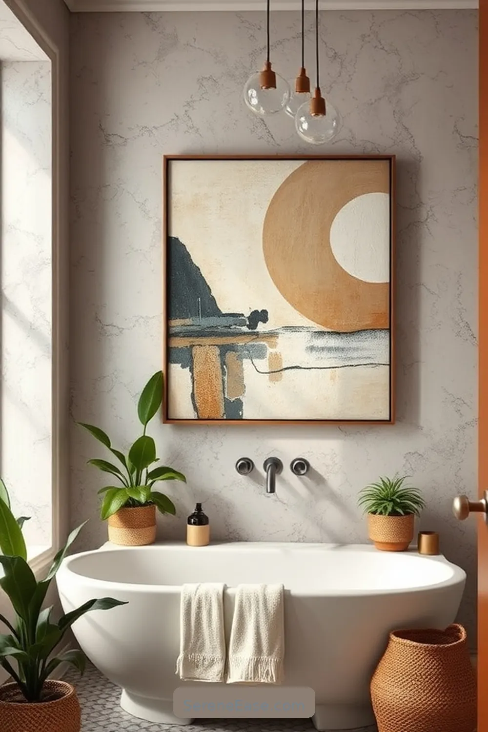 23 Ways to Incorporate Neutral Tones in Bohemian Bathroom Style 17 Add Art With Neutral Tones for 23 Ways to Incorporate Neutral Tones in Bohemian Bathroom Style