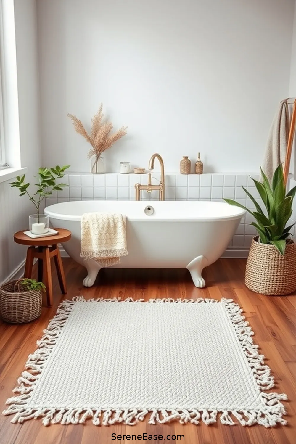 23 Ways to Incorporate Neutral Tones in Bohemian Bathroom Style 18 Choose a Simple Bath Mat for 23 Ways to Incorporate Neutral Tones in Bohemian Bathroom Style