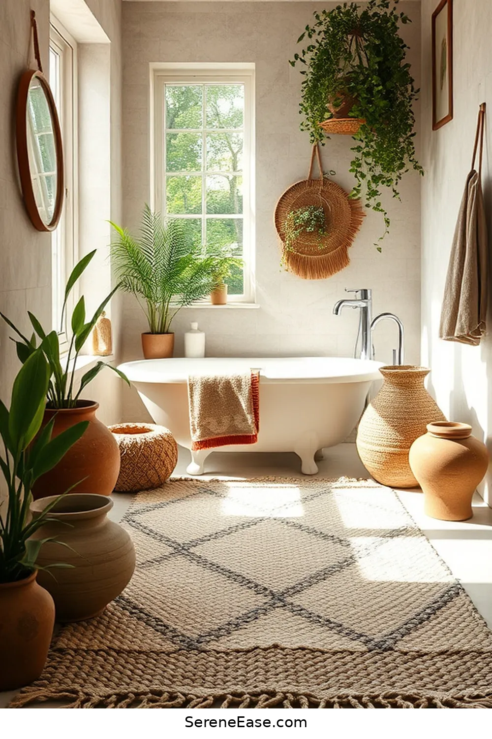 23 Ways to Incorporate Neutral Tones in Bohemian Bathroom Style 15 Choose a Soft Area Rug for 23 Ways to Incorporate Neutral Tones in Bohemian Bathroom Style