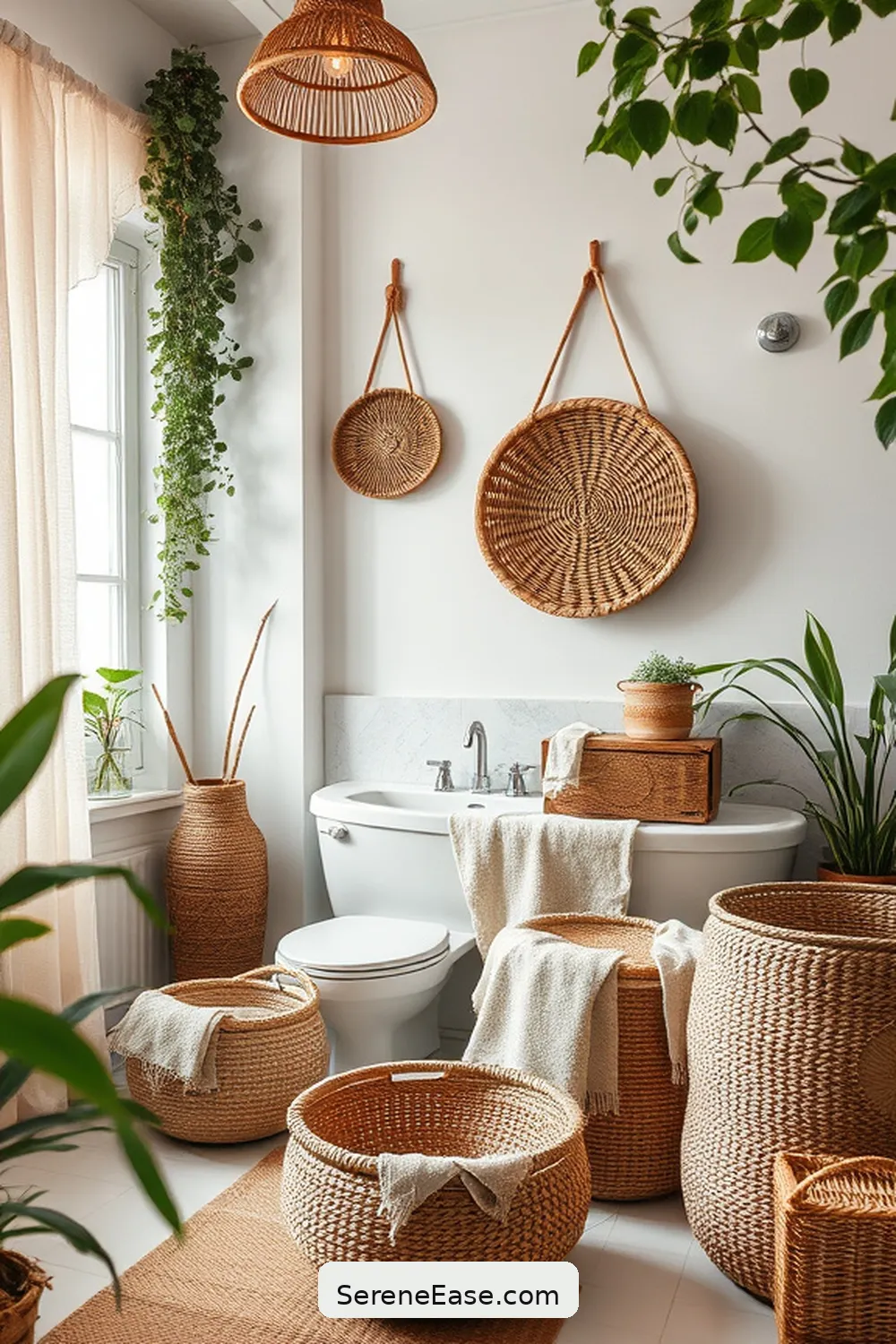 23 Ways to Incorporate Neutral Tones in Bohemian Bathroom Style 5 Incorporate Woven Baskets for 23 Ways to Incorporate Neutral Tones in Bohemian Bathroom Style