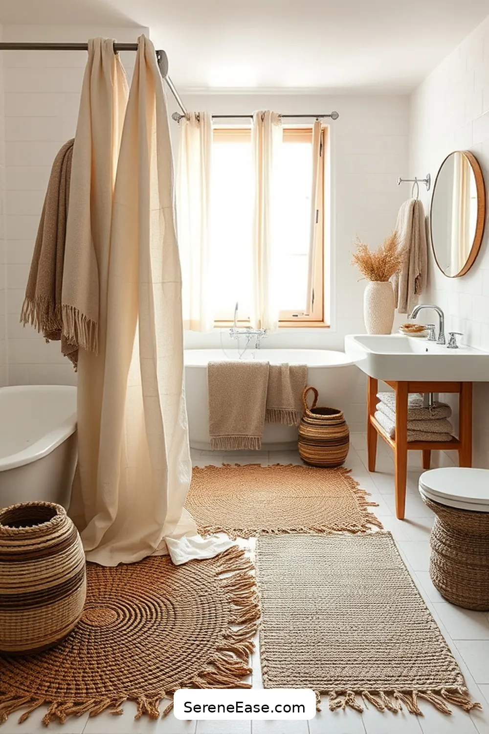 23 Ways to Incorporate Neutral Tones in Bohemian Bathroom Style 4 Opt for Earthy Textiles for 23 Ways to Incorporate Neutral Tones in Bohemian Bathroom Style