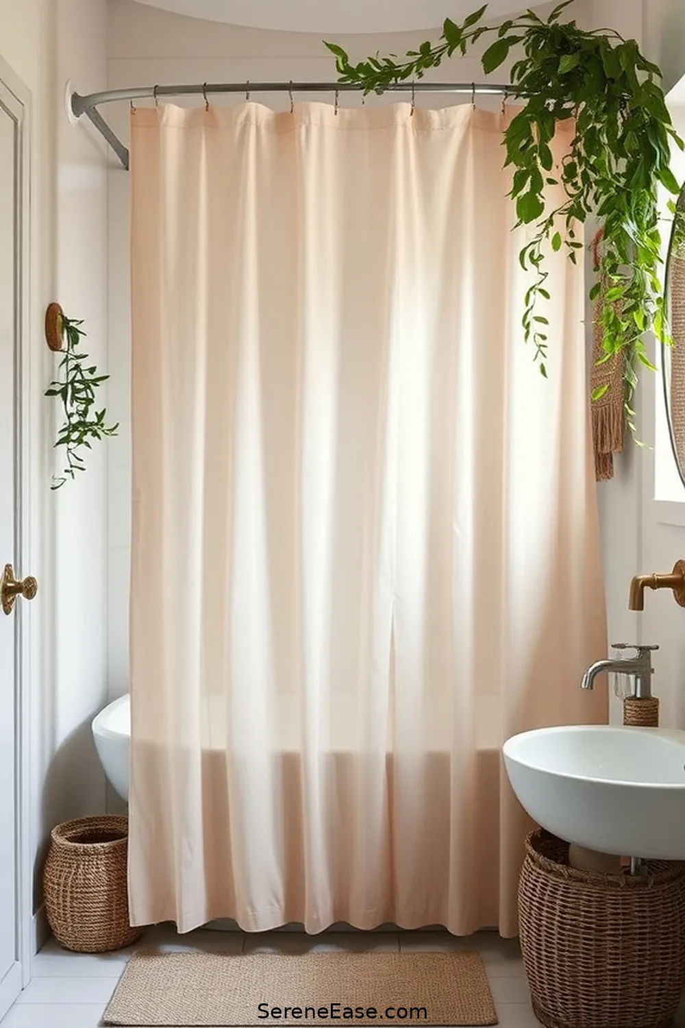 23 Ways to Incorporate Neutral Tones in Bohemian Bathroom Style 13 Opt for a Neutral Shower Curtain for 23 Ways to Incorporate Neutral Tones in Bohemian Bathroom Style