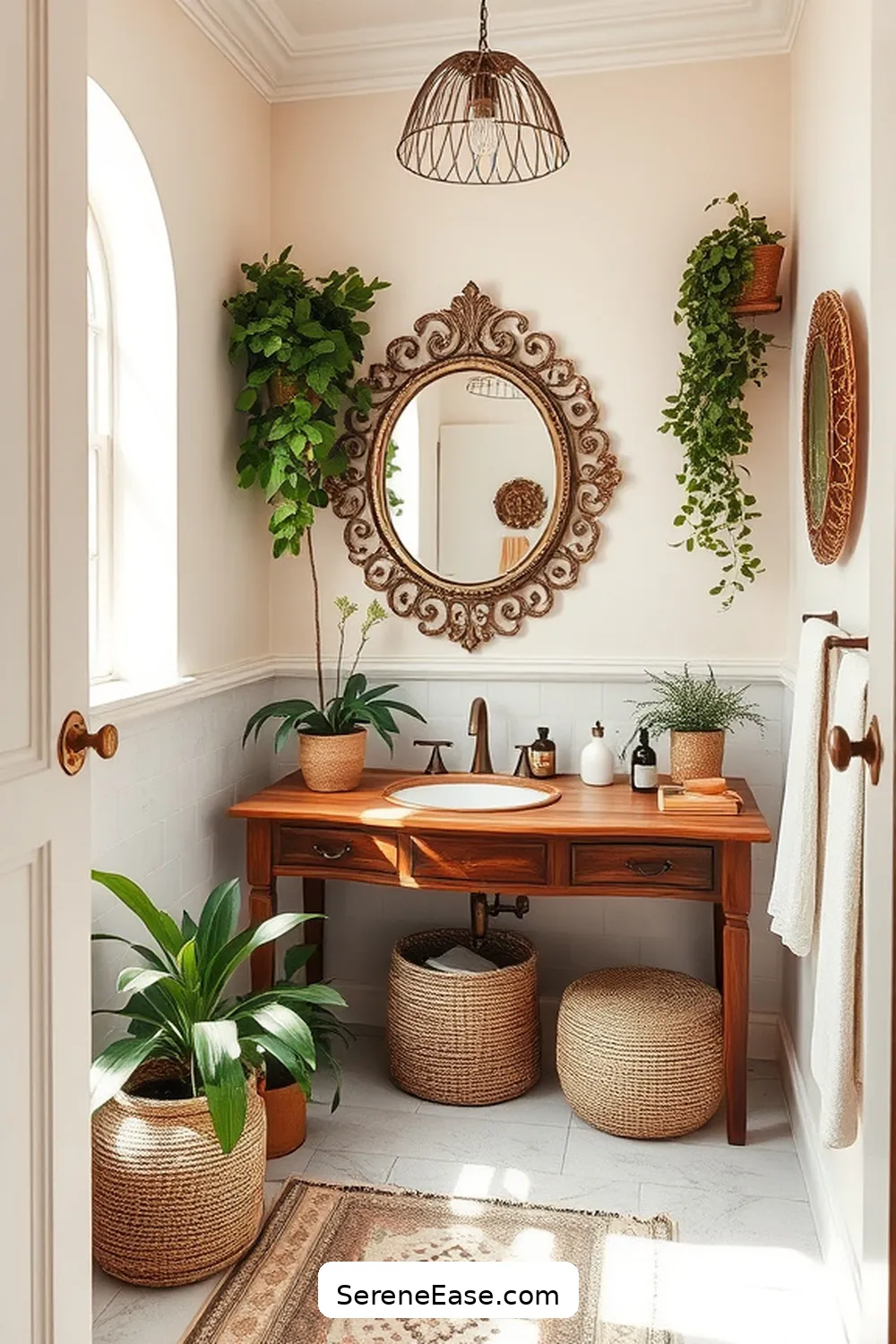 23 Ways to Incorporate Neutral Tones in Bohemian Bathroom Style 16 Use Decorative Mirrors for 23 Ways to Incorporate Neutral Tones in Bohemian Bathroom Style