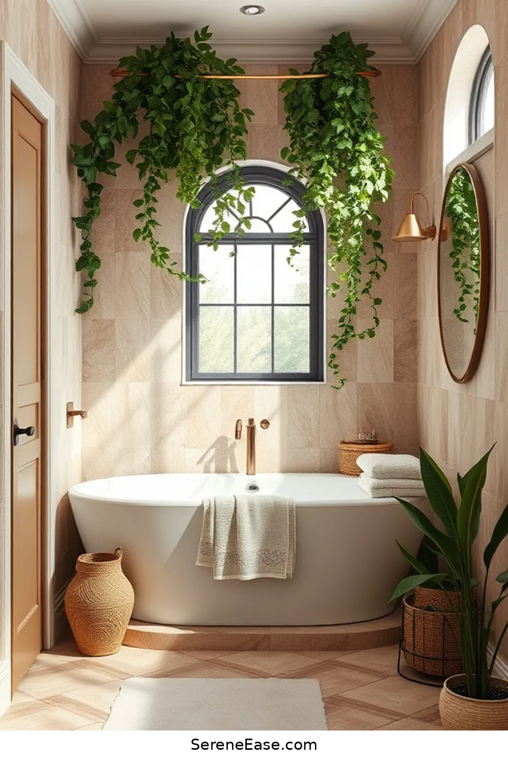 23 Ways to Incorporate Neutral Tones in Bohemian Bathroom Style 7 Use Subtle Patterned Tiles for 23 Ways to Incorporate Neutral Tones in Bohemian Bathroom Style
