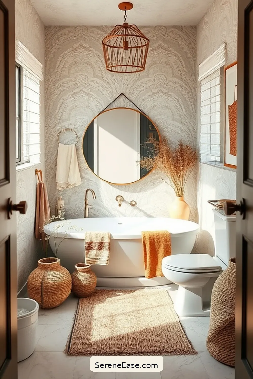 23 Ways to Incorporate Neutral Tones in Bohemian Bathroom Style 12 Use Textured Wall Treatments for 23 Ways to Incorporate Neutral Tones in Bohemian Bathroom Style
