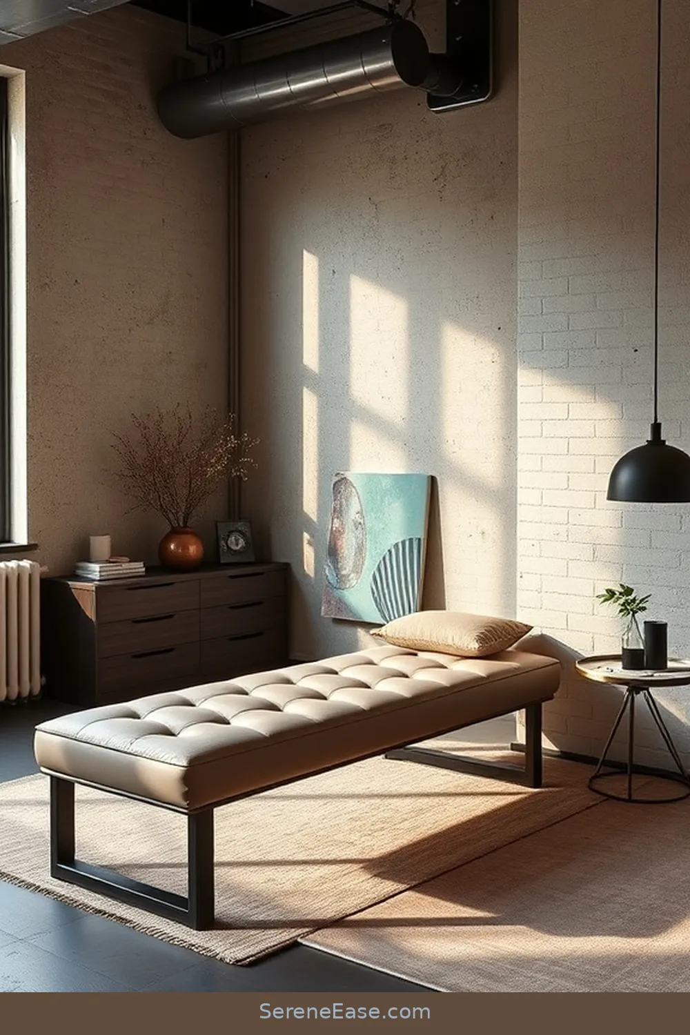 23 Ways to Incorporate Neutral Tones in Industrial Style Bedrooms 22 Add a Neutral Bench or Seating for 23 Ways to Incorporate Neutral Tones in Industrial Style Bedrooms