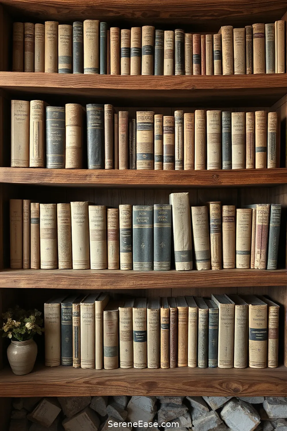 23 Ways to Incorporate Neutral Tones in Rustic-Style Libraries 24 Display Old Books With Patina for 23 Ways to Incorporate Neutral Tones in Rustic-Style Libraries
