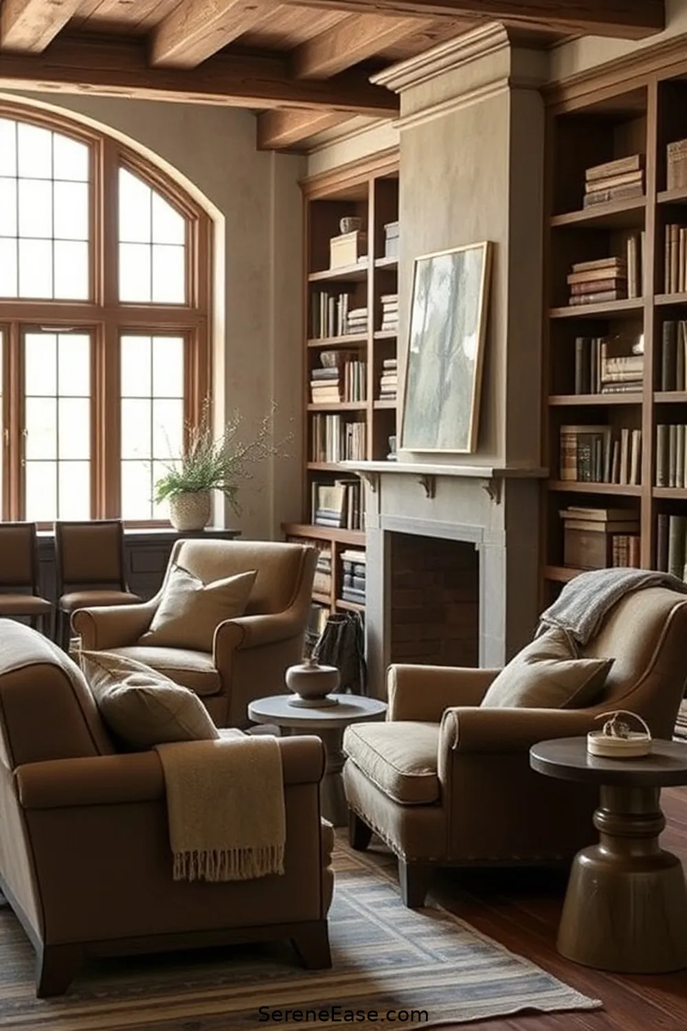 23 Ways to Incorporate Neutral Tones in Rustic-Style Libraries 6 Mix in Taupe Textiles for 23 Ways to Incorporate Neutral Tones in Rustic-Style Libraries