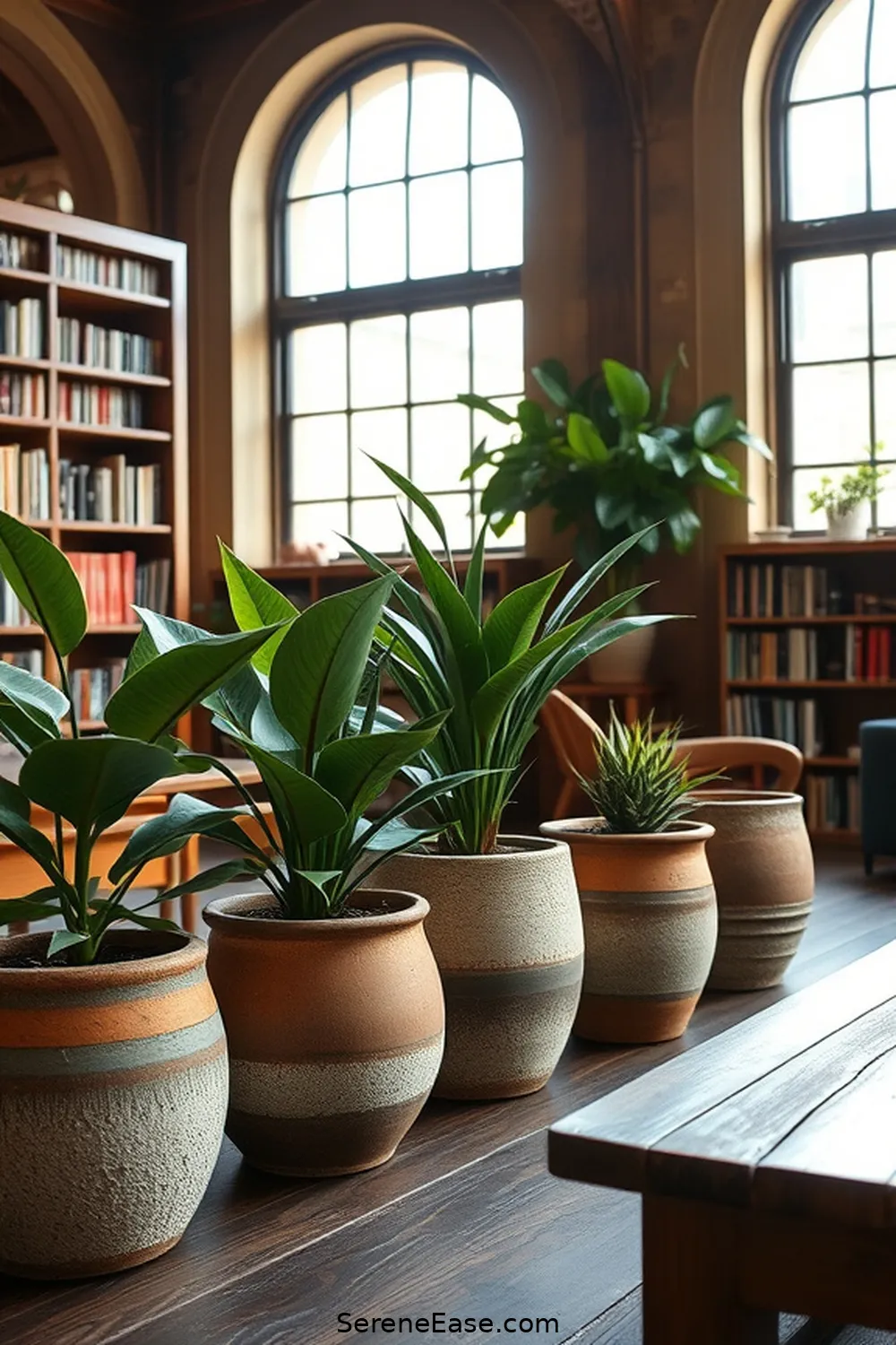 23 Ways to Incorporate Neutral Tones in Rustic-Style Libraries 8 Use Muted Green Plants for 23 Ways to Incorporate Neutral Tones in Rustic-Style Libraries